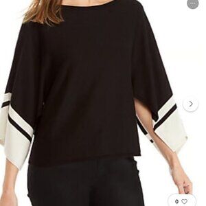 Eileen Fisher Boatneck Batwing Kimono Sleeve Tencel Silk Sweater Top Black Small